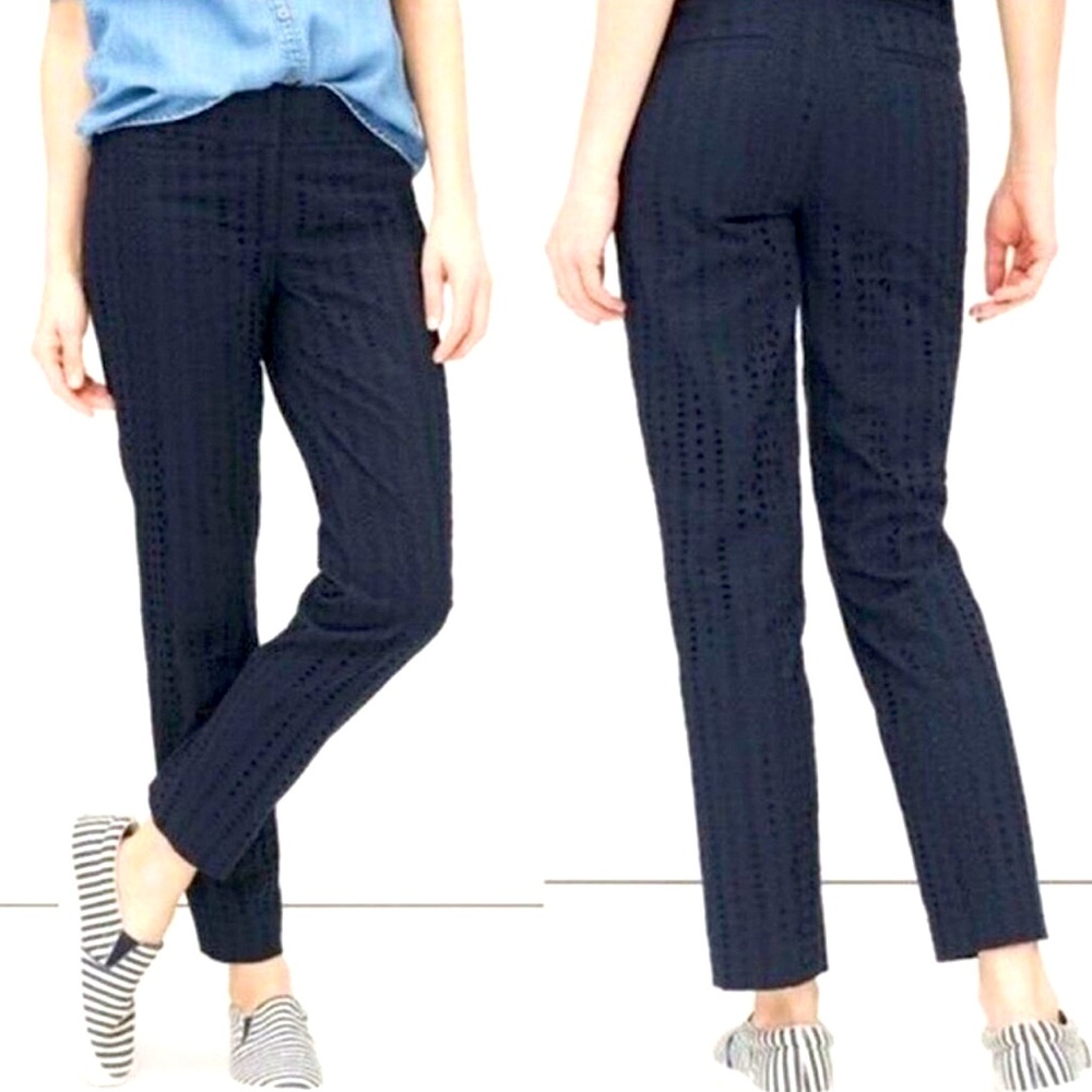 Loft Julie Navy Color Eyelet Riviera Pant Women’s Sz 8